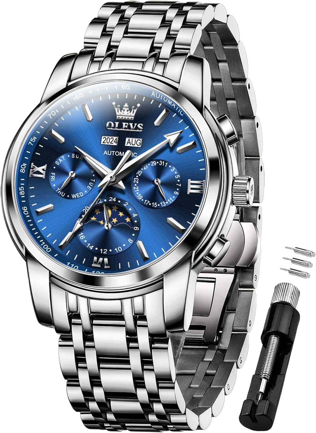 Stainless Steel Quartz Men's Watch – Gold, Blue, Black or White Dial