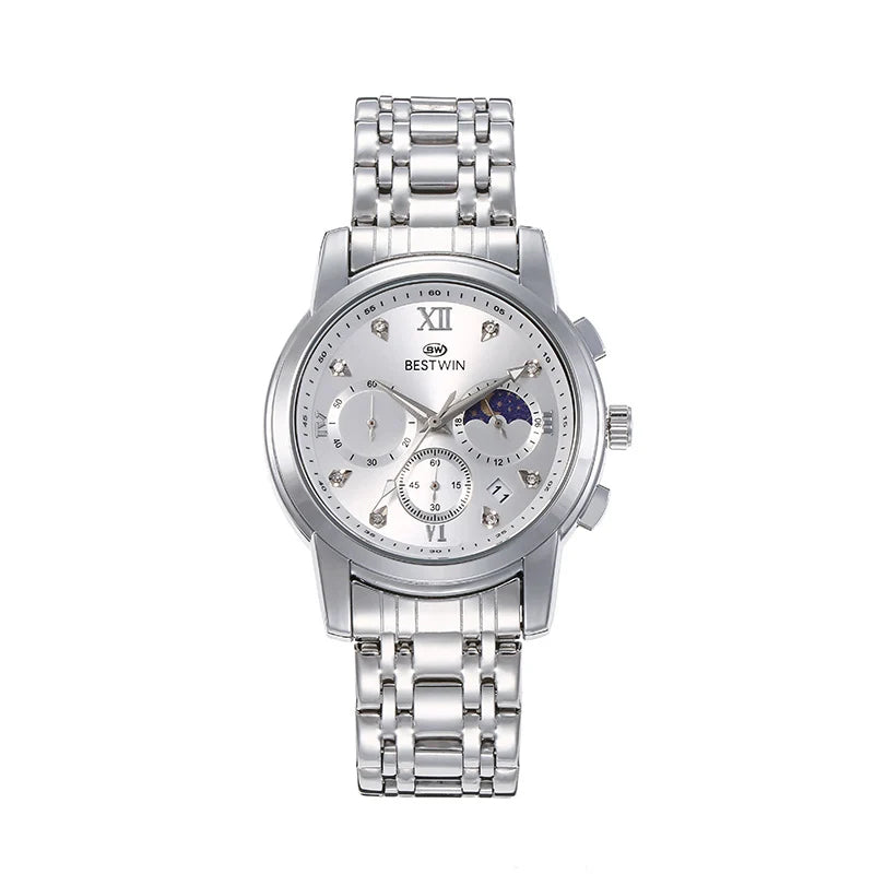Men's Watch Classic Moon Phase Star Six-Hand Movement Male Wristwatch