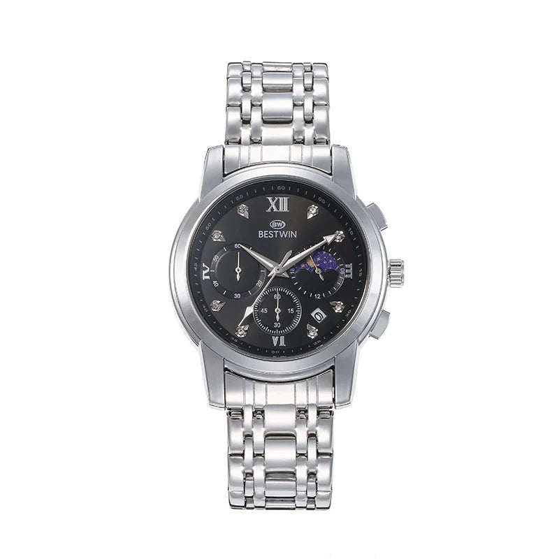 Men's Watch Classic Moon Phase Star Six-Hand Movement Male Wristwatch