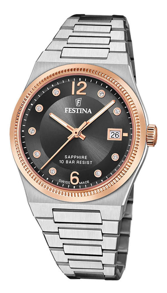 Swiss Made Quartz 35 mm Rose Gold Black Dial Women's Watch