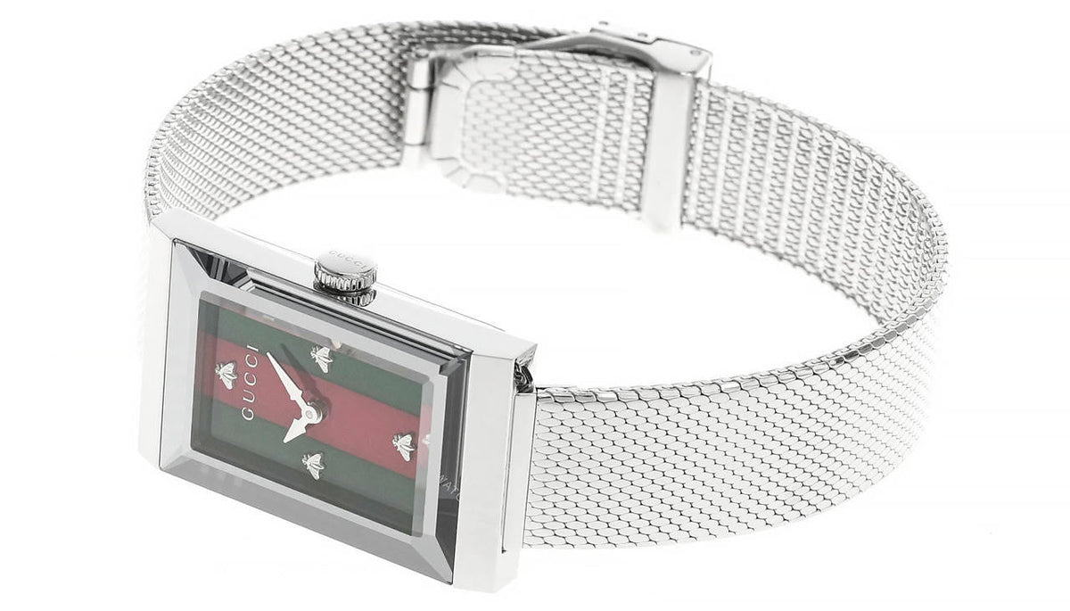 G-Frame 21MMx34 mm Green/Red MOP Dial Mesh Bracelet Watch
