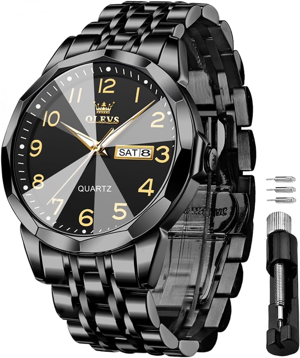Stainless Steel Quartz Men's Watch – Gold, Blue, Black or White Dial