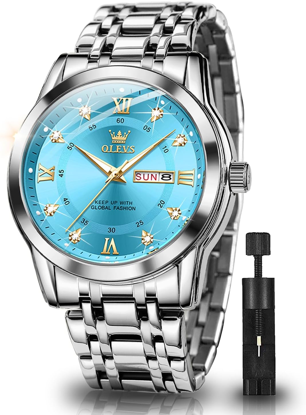 Stainless Steel Quartz Men's Watch – Gold, Blue, Black or White Dial
