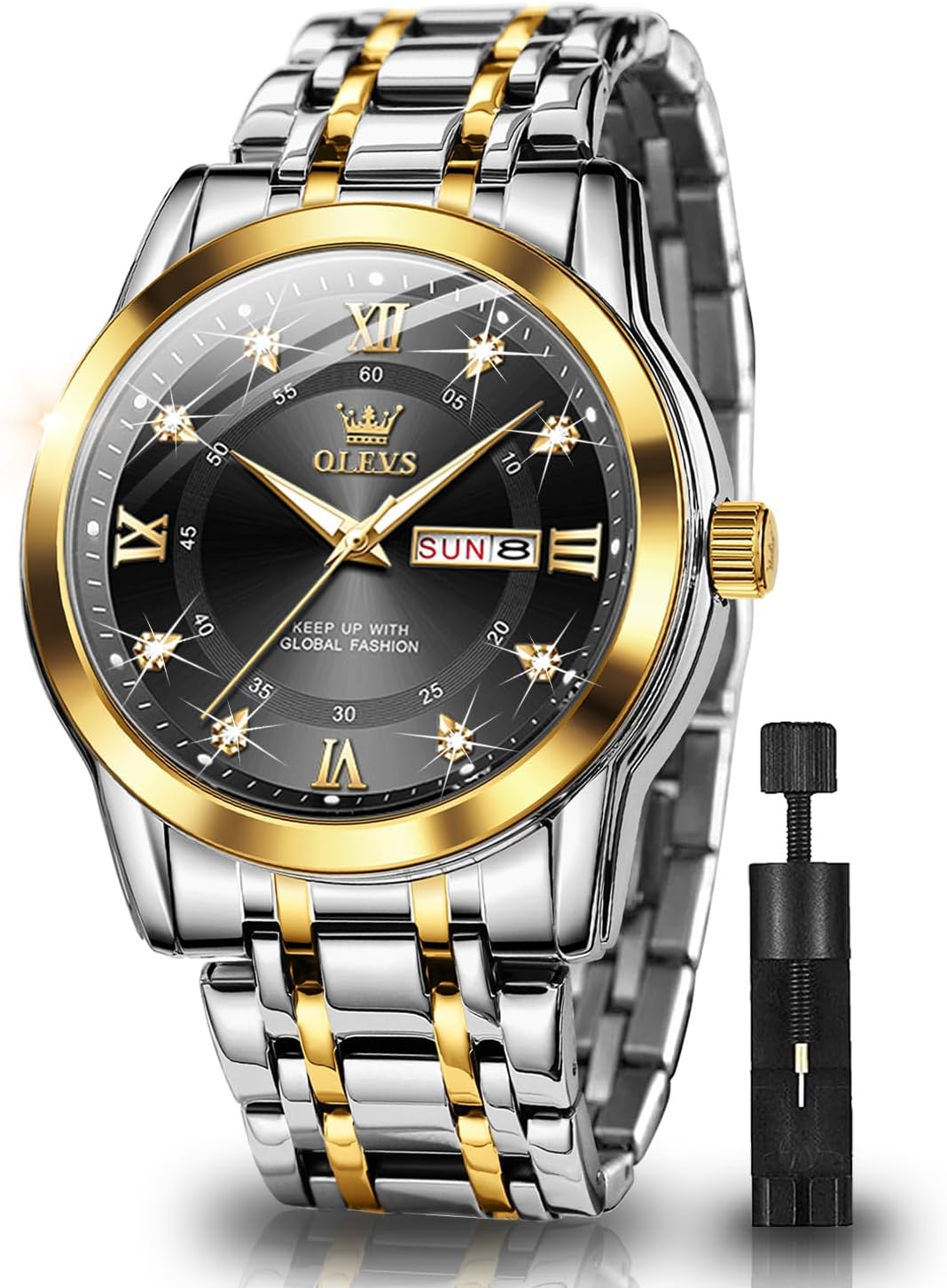 Stainless Steel Quartz Men's Watch – Gold, Blue, Black or White Dial