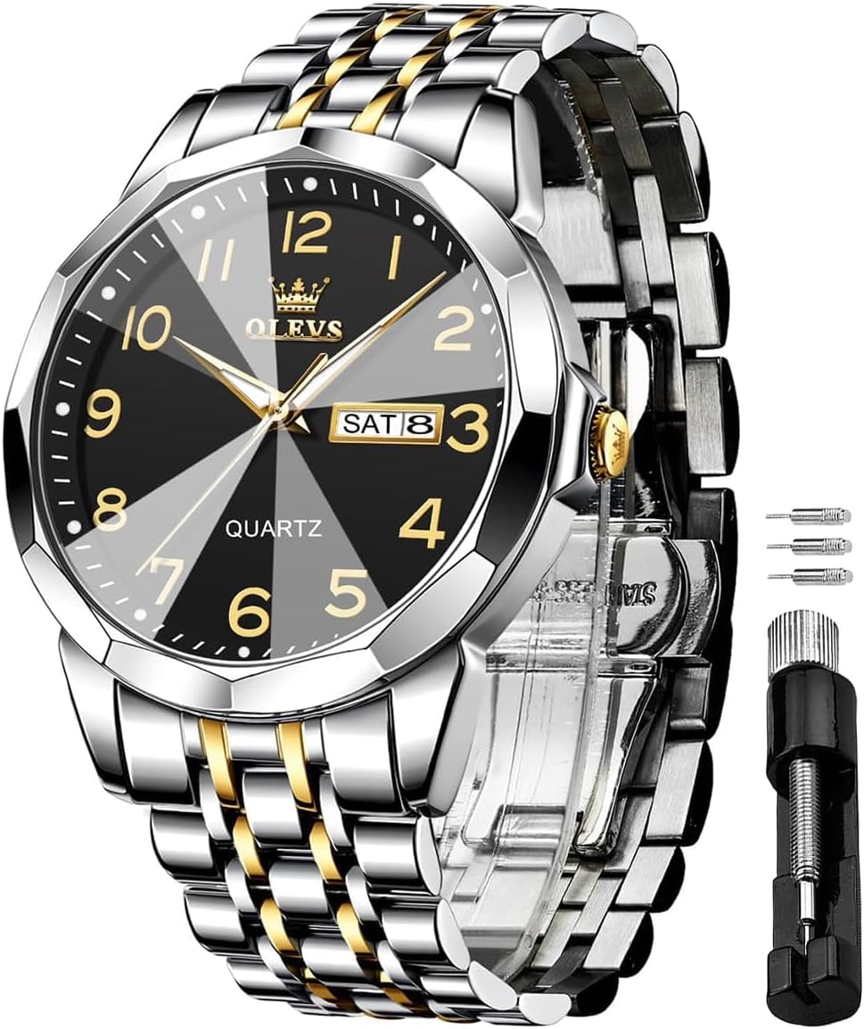 Stainless Steel Quartz Men's Watch – Gold, Blue, Black or White Dial