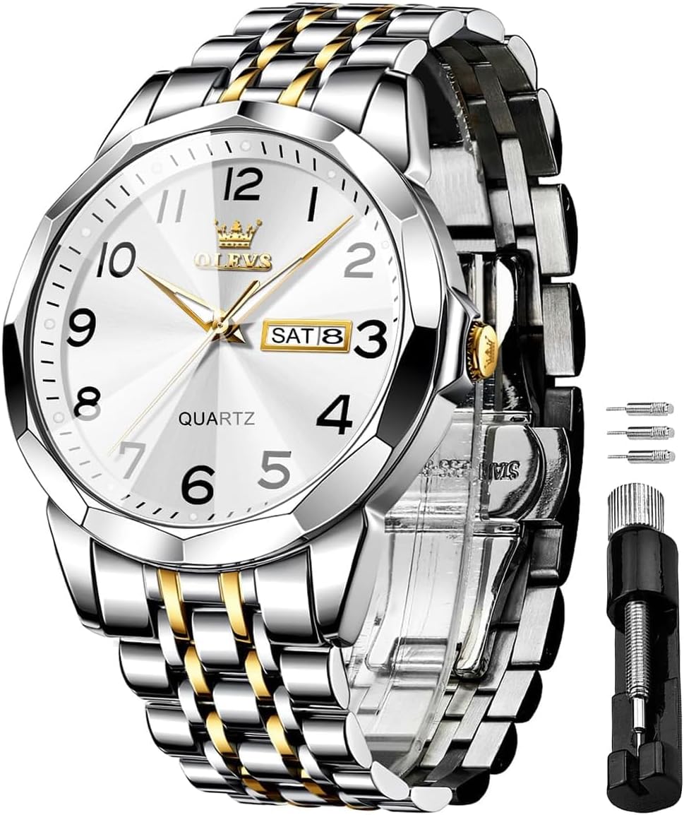 Stainless Steel Quartz Men's Watch – Gold, Blue, Black or White Dial
