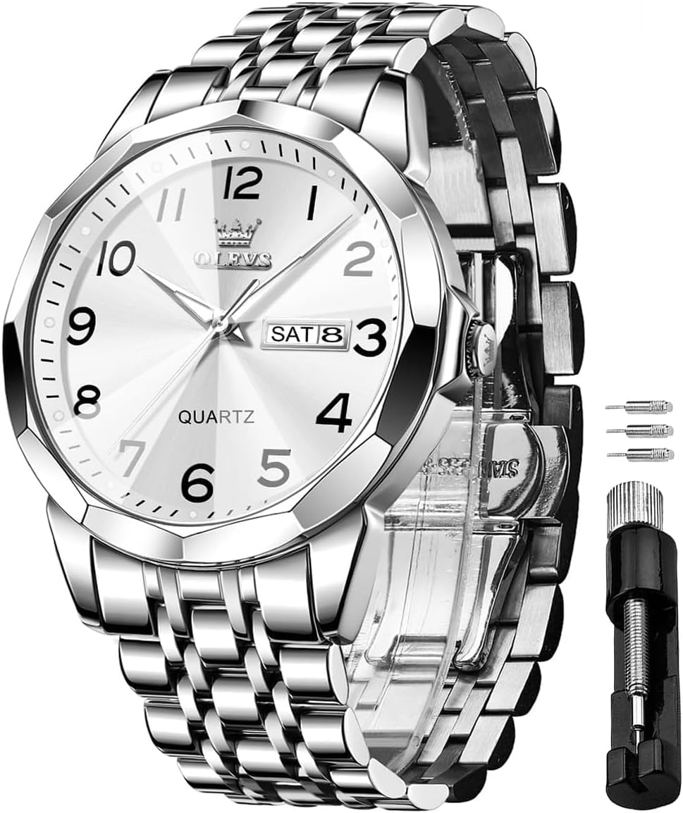 Stainless Steel Quartz Men's Watch – Gold, Blue, Black or White Dial