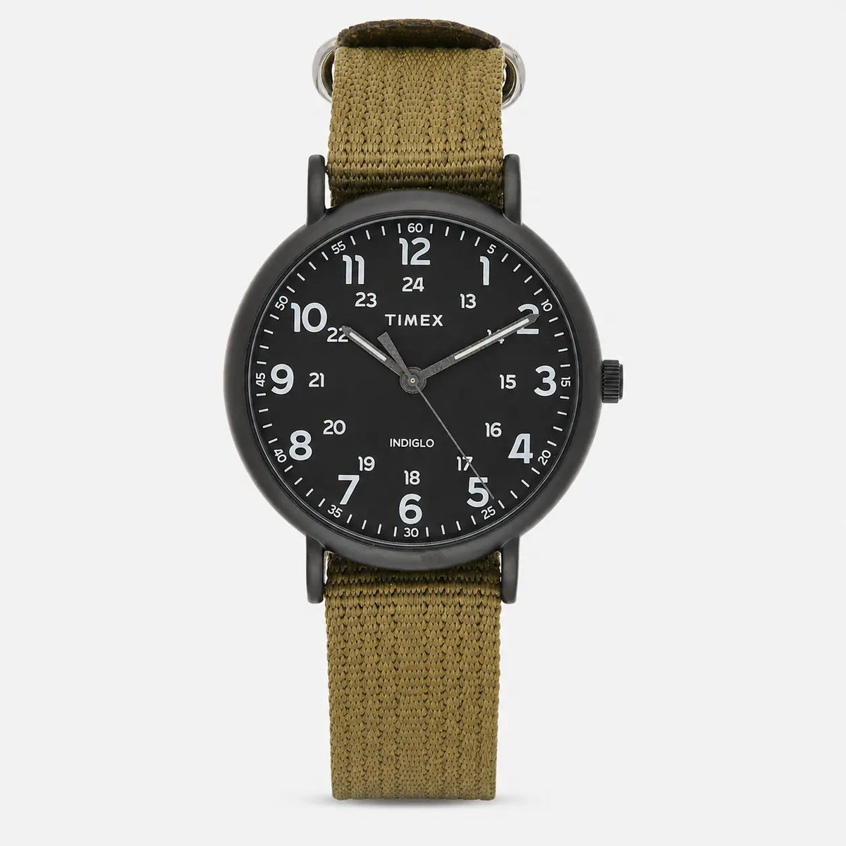 Weekender XL 43 mm Men Black Case Olive Fabric Strap Watch