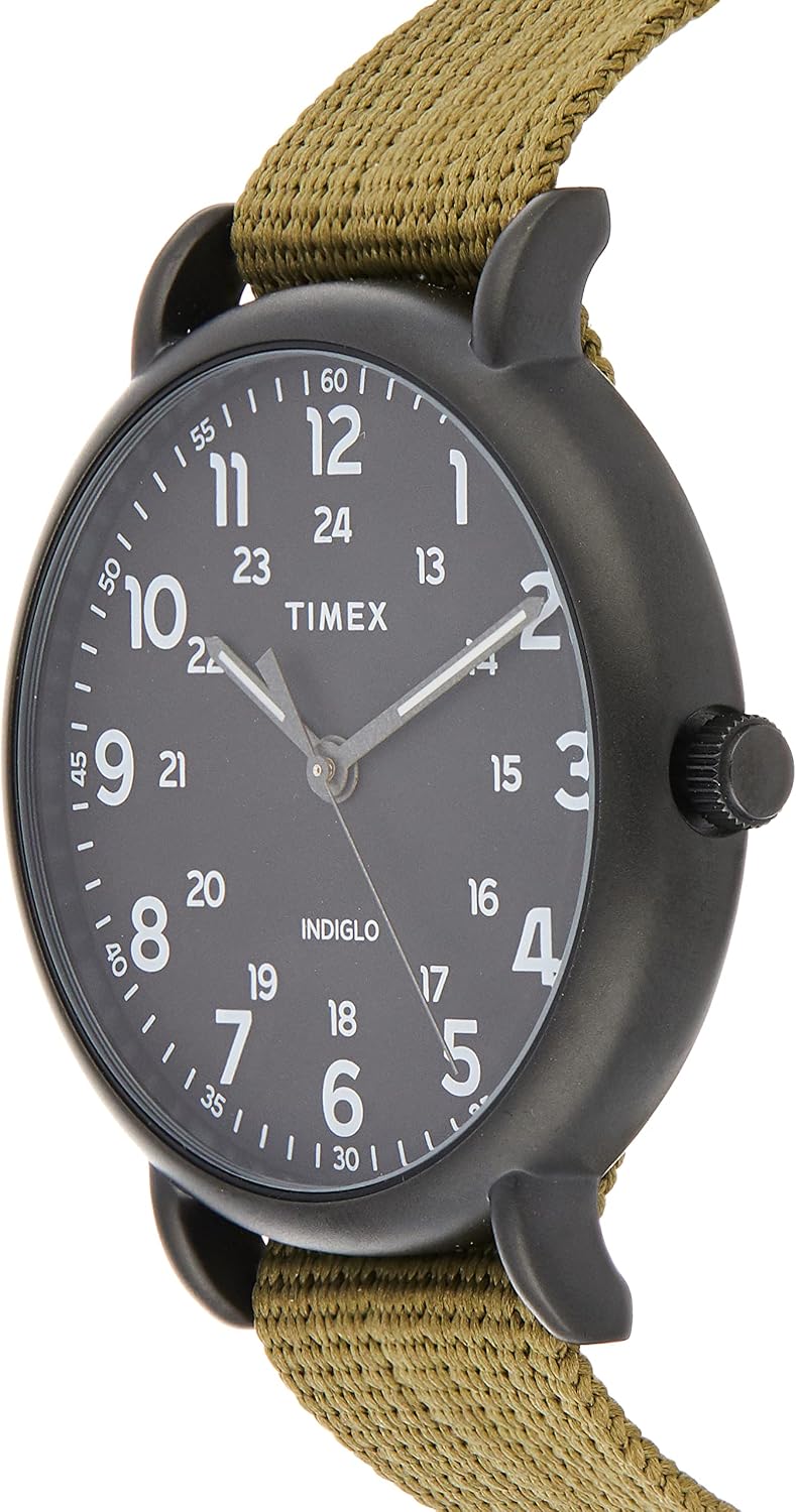 Weekender XL 43 mm Men Black Case Olive Fabric Strap Watch