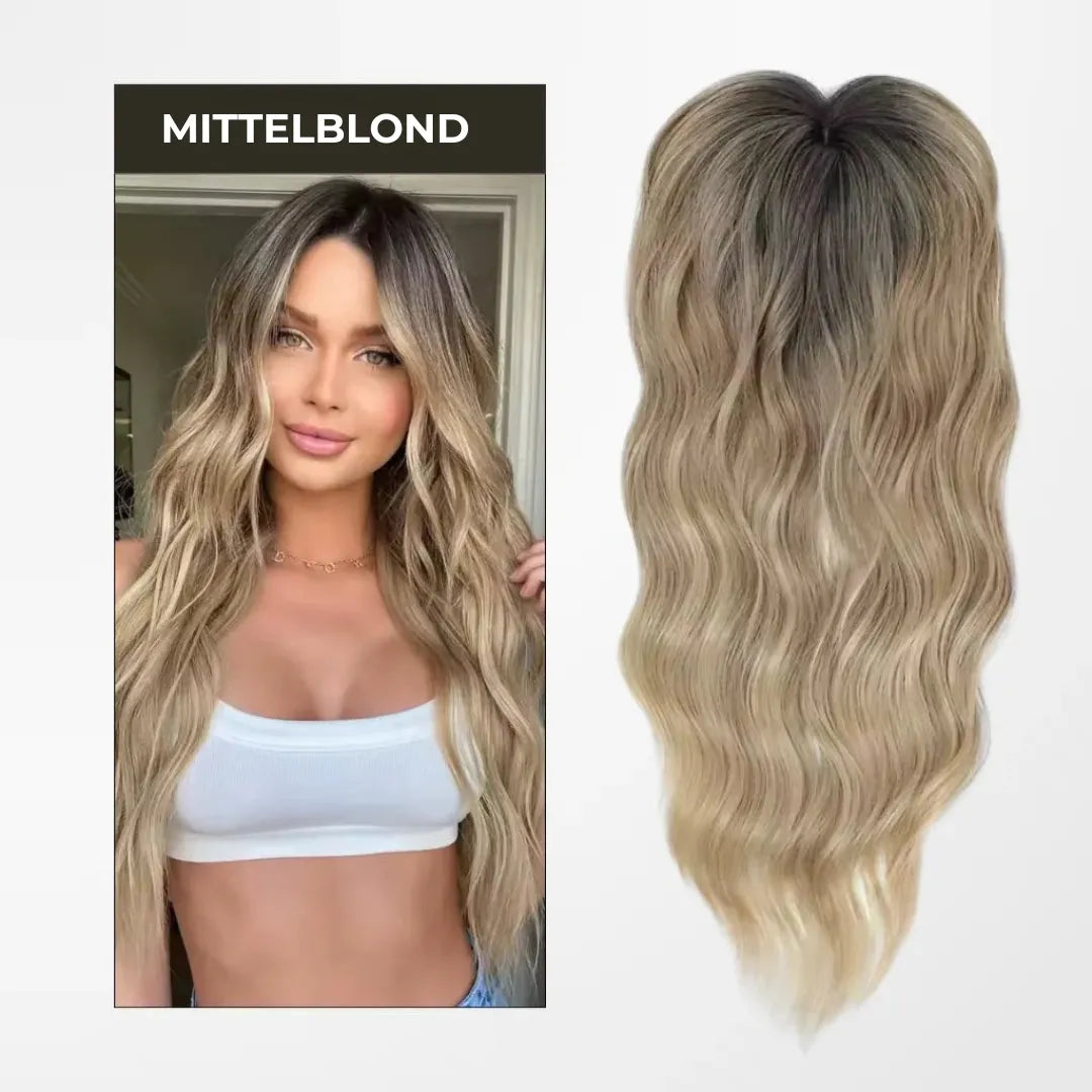 Top Closure – Natürlicher Haaransatz mit Pony 50 cm Welle | Für Haarausfall & lichte Stellen