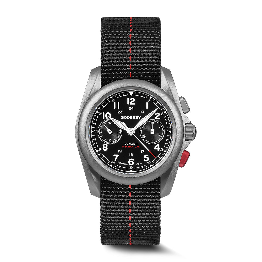 VOYAGER Chronograph - Titanium Mechanical Field Watch, 100M Water Resistant | Black