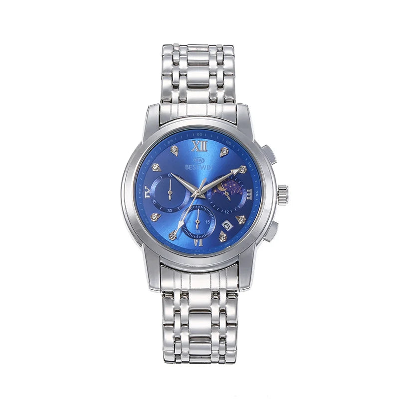 Men's Watch Classic Moon Phase Star Six-Hand Movement Male Wristwatch