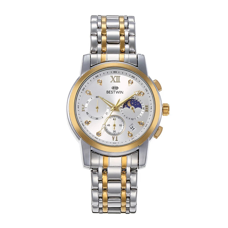 Men's Watch Classic Moon Phase Star Six-Hand Movement Male Wristwatch