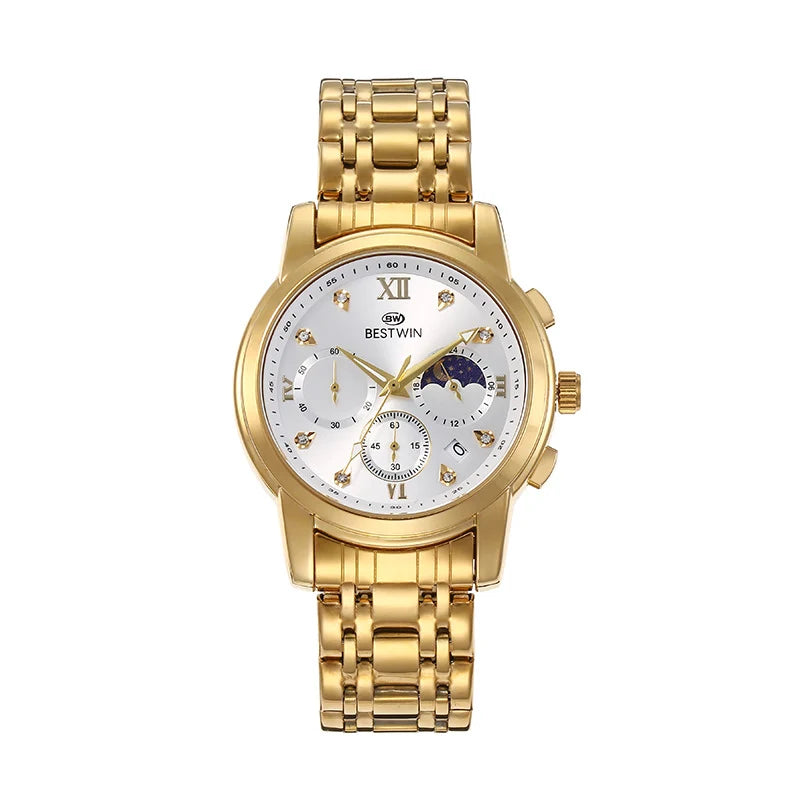 Men's Watch Classic Moon Phase Star Six-Hand Movement Male Wristwatch