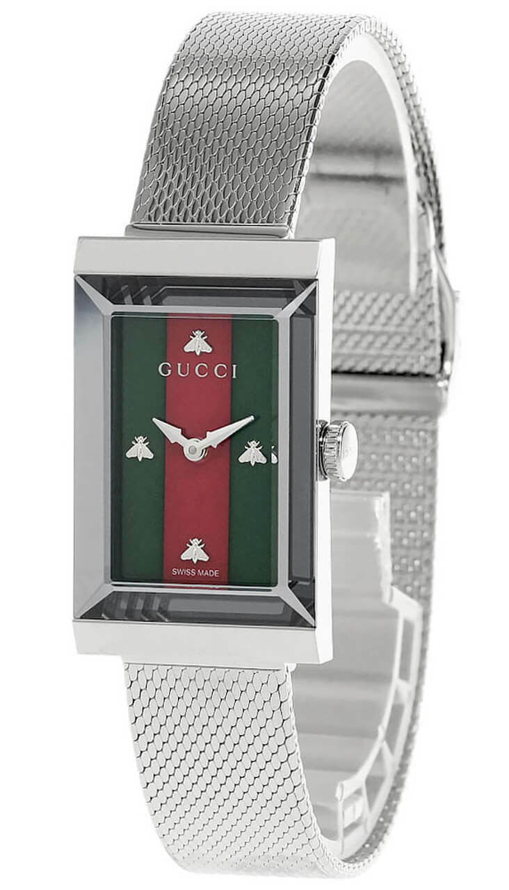 G-Frame 21MMx34 mm Green/Red MOP Dial Mesh Bracelet Watch