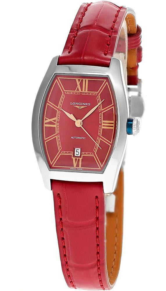 Evidenza Automatic 30 mm Red Dial Leather Women's Watch