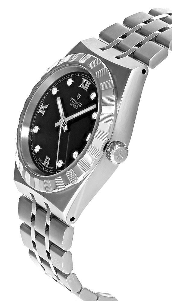 Royal Black Diamond Dial 34 mm Stainless Steel Women's Watch