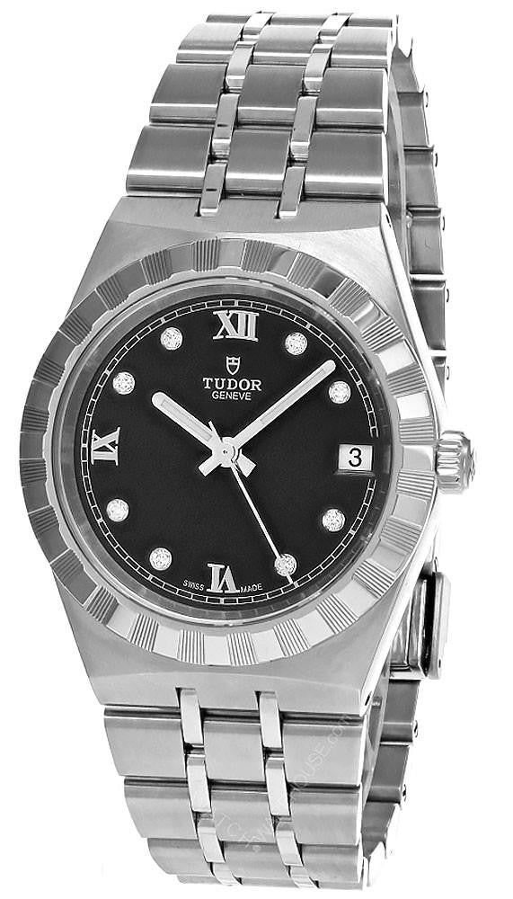 Royal Black Diamond Dial 34 mm Stainless Steel Women's Watch